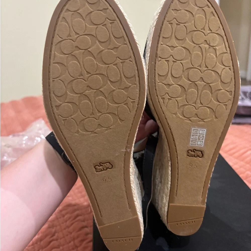 Coach Black Jacquard Espadrille Wedge Sandals